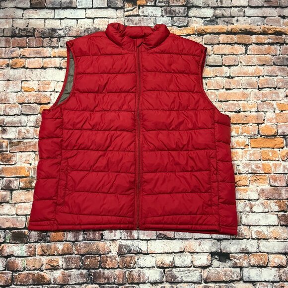 Tek Gear Men's X-Large Red\Grey Quilted Filled Puffer Zip Vest Pockets - Picture 1 of 9